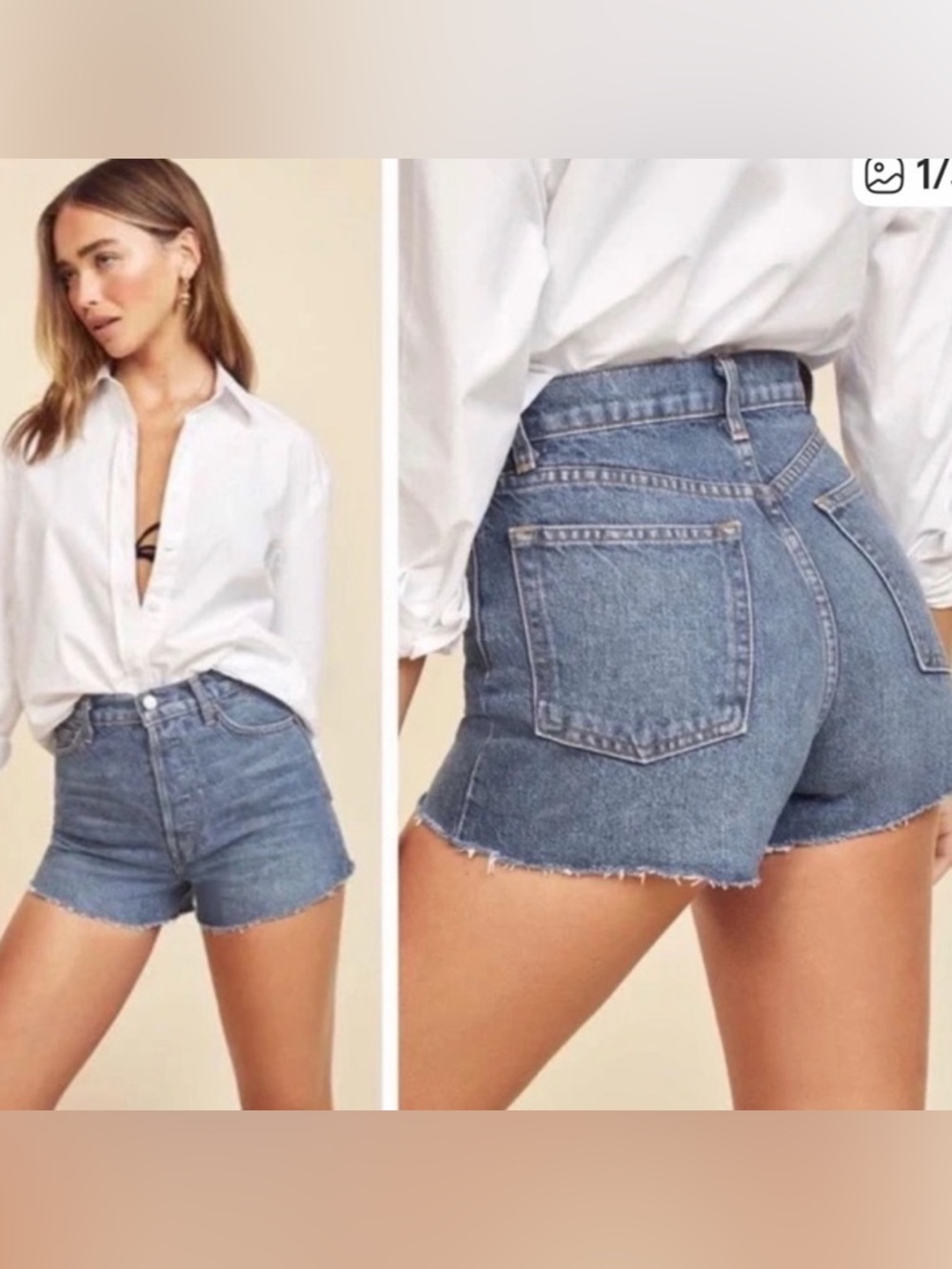 Reformation Dixie Blue High-Rise Raw Hem Denim Shorts ISKAR